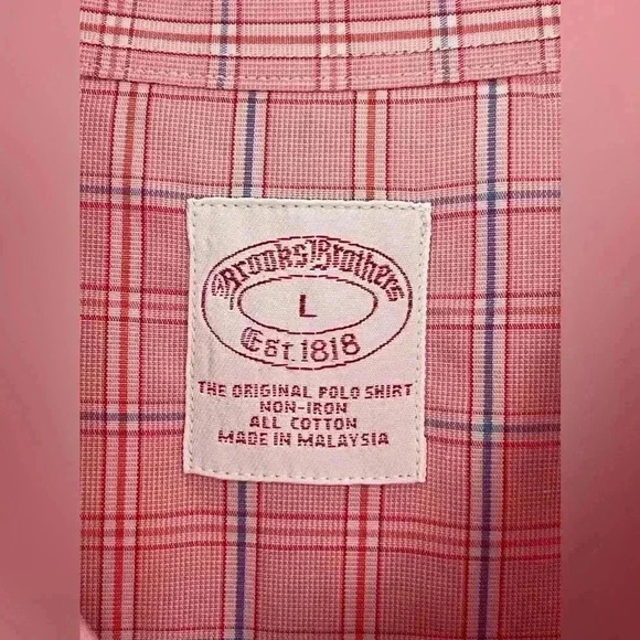 BrooksBrothers polo, button-down collar size, large pink, white, and blue check - Picture 4 of 4